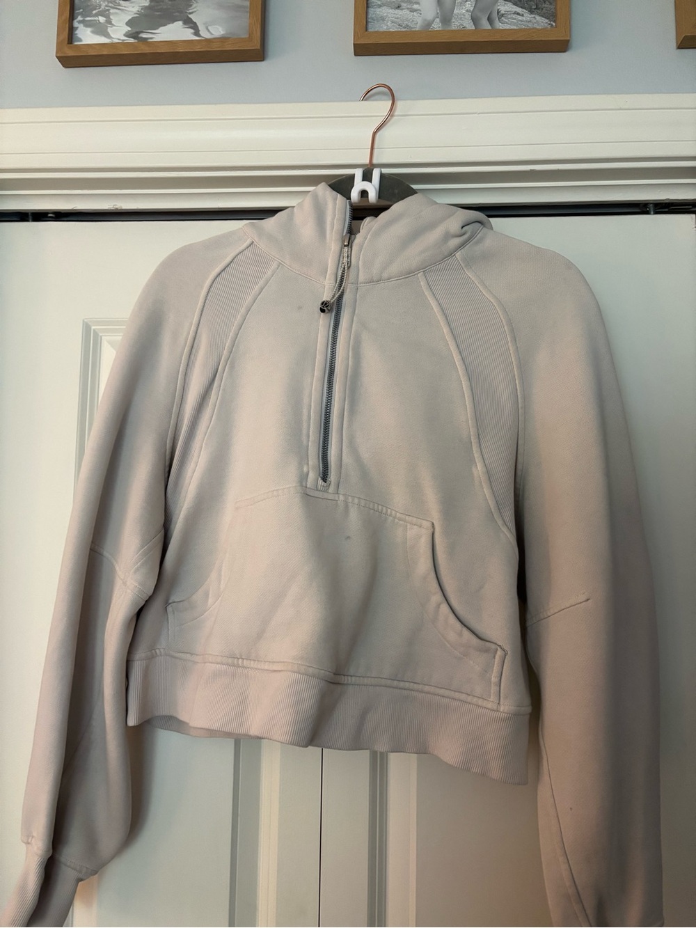 lululemon athletica Cropped Cowl Half-Zip Sweatshirt in Light Beige